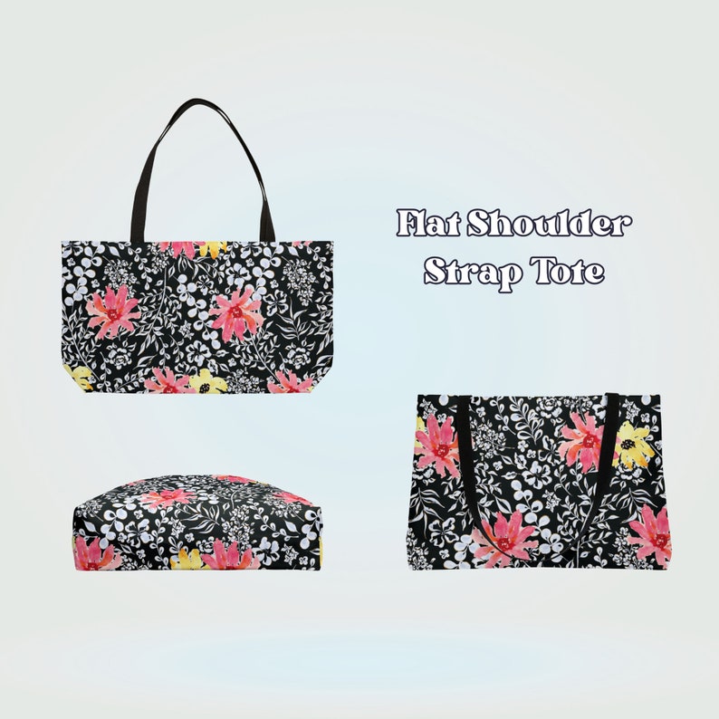 neon floral large weekend tote bag black