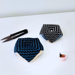 Sashiko x Boro Biscornu Pincushion, Ayacolour Octagonal Embroidery Needle Rest Big Persimmon Flower 柿の花