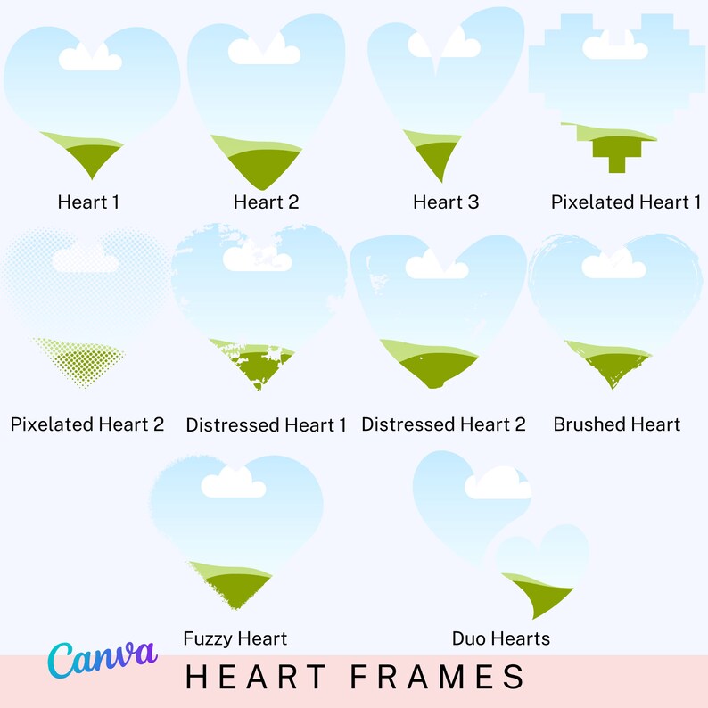 Canva Frame Template, Drag and Drop Heart Shapes Bundle, Instant ...