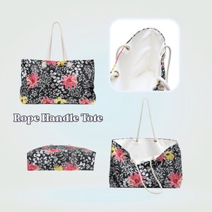 neon floral large weekend tote bag black