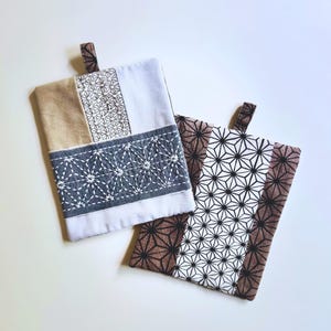 Set of 2 Sashiko Boro Patchwork Placemats, Ayacolour Double Asanoha Pot Holder Table Mats