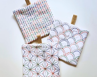 Set of 3 Sashiko Placemats, Ayacolour Multi-Use Colorful Table Mat Pot Holder