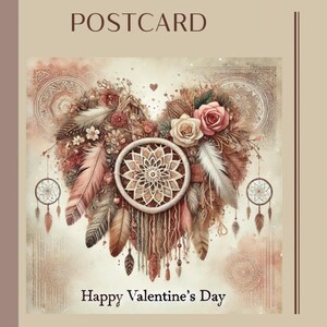 PNG / JPG / Boho Valentinstag digitale Postkarte, Traumfänger Herz druckbare Karte, romantisches Geschenk für Sie oder Ihn, rustikale Liebesgruß