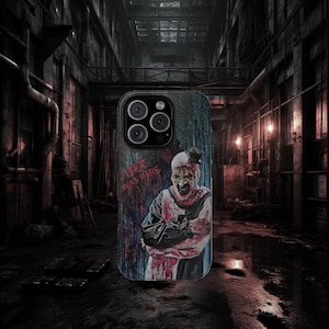 Terrifier Horror iPhone Galaxy Phone Case Art the Clown Portrait Scary Clown Painting Gothic 16 15 Pro Max S24 S23 Ultra Plus Scary Bloody