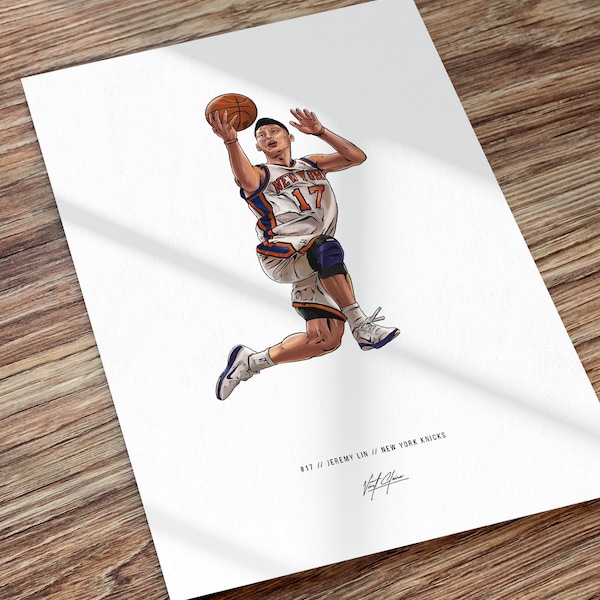 Jeremy Lin Poster New York Knicks Basketball Art Drawing Print