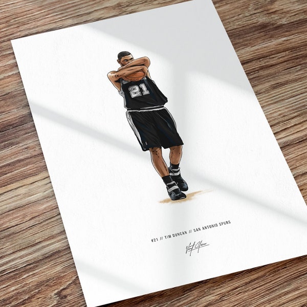 Tim Duncan San Antonio Spurs Basketball Art Drawing Print Poster, Tim Duncan Poster, Gift for San Antonio Spurs Fans