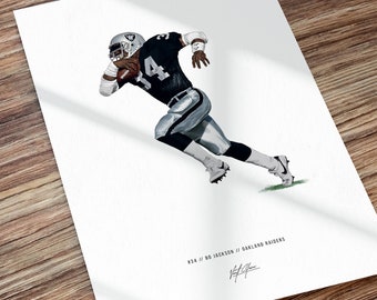 Bo Jackson Oakland Raiders Football Illustrated Art Poster Print, Bo Jackson Los Angeles Raiders Fans, Gift for Raiders Fans