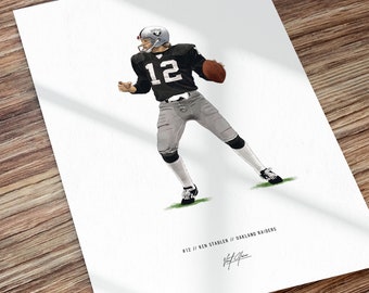 Ken Stabler Oakland Raiders Football Illustrated Art Poster Print, Ken Stabler Poster, Gift for Raiders Fans