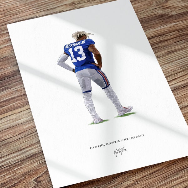 Odell Beckham Jr New York Giants Football Illustrated Art Poster Print