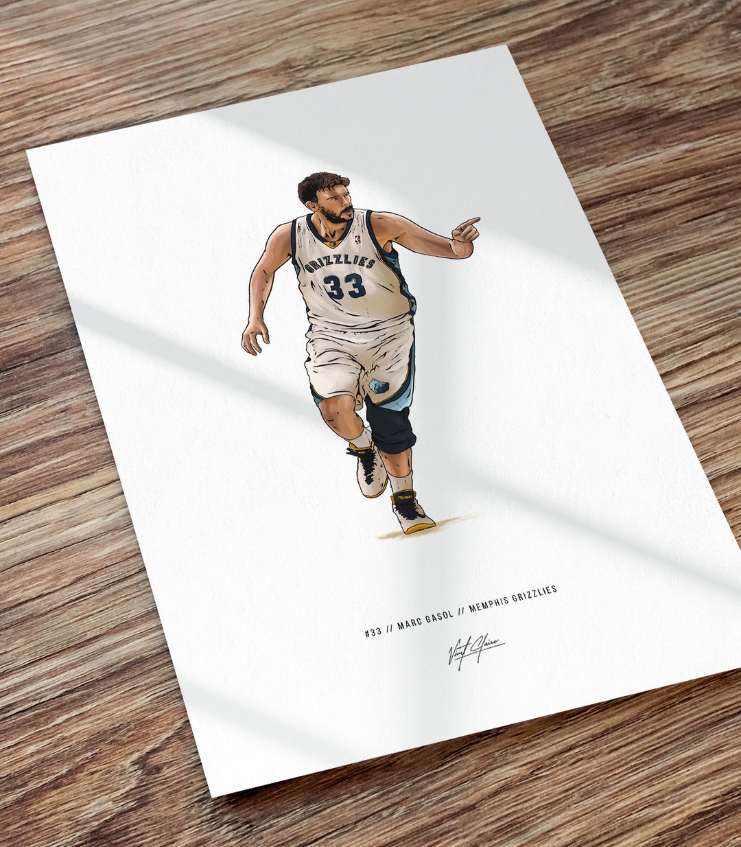 Marc Gasol Memphis Grizzlies Basketball Art Illustrated Print Poster