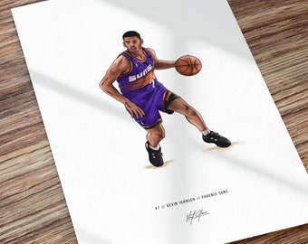 Kevin Johnson Poster Phoenix Suns Basketball Art Illustrated Print