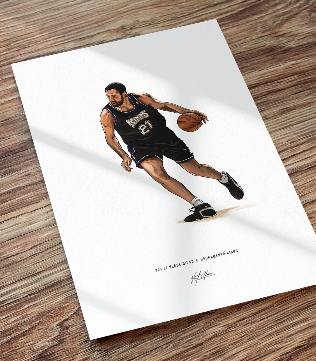 Vlade Divac Sacramento Kings Basketball Illustrated Art Poster Print
