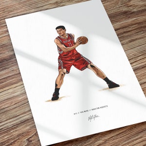 Yao Ming Houston Rockets Basketball Art Illustrated Print Poster, Yao Ming Poster, Gift for Houston Rockets Fans