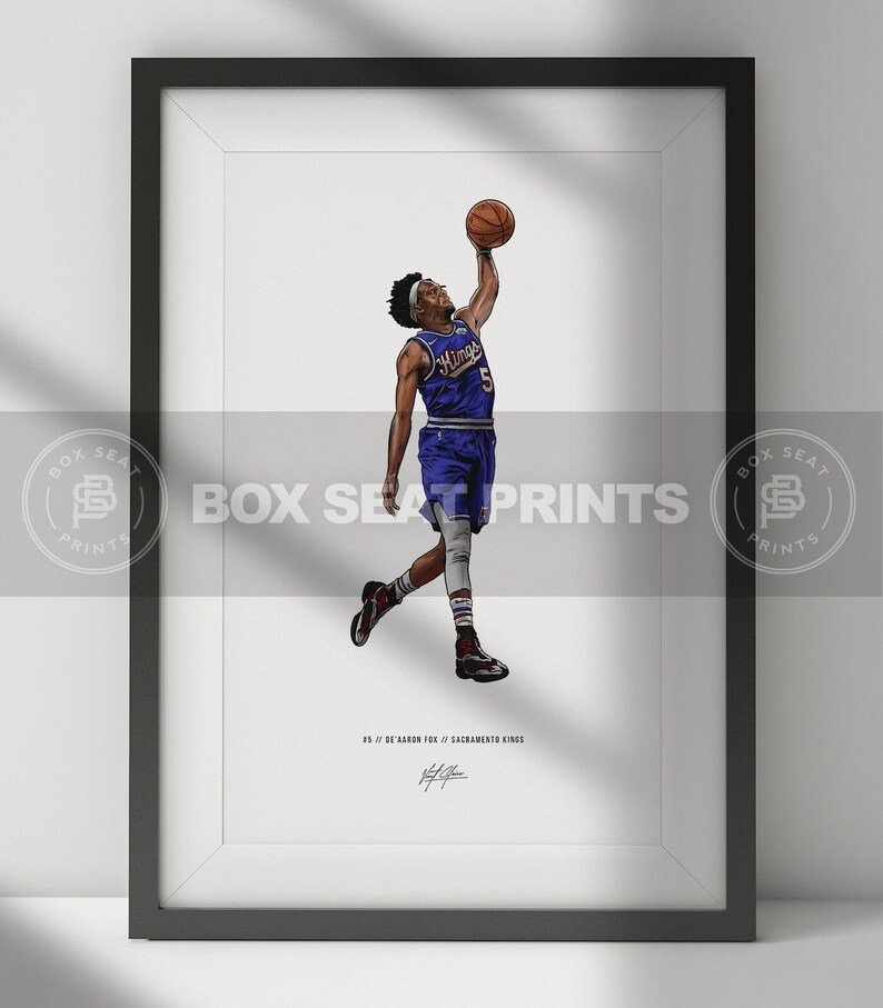 De'aaron Fox Sacramento Kings Basketball Illustrated Art Poster Print