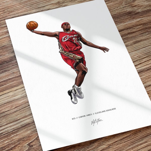 Lebron James Cleveland Cavaliers Basketball Rookie Year Art Illustrated Print Poster, Lebron James Rookie Poster, Cleveland Cavs Wall Decor