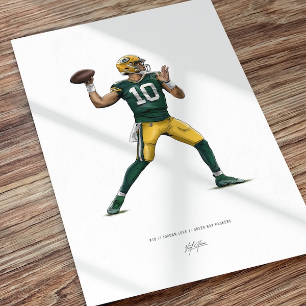 Jordan Love Poster Green Bay Packers Football Illustrated Art Print