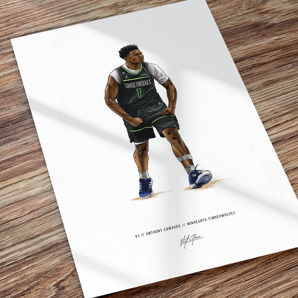 Anthony Edwards Poster Minnesota Timberwolves Basketball Illustrated Art Print