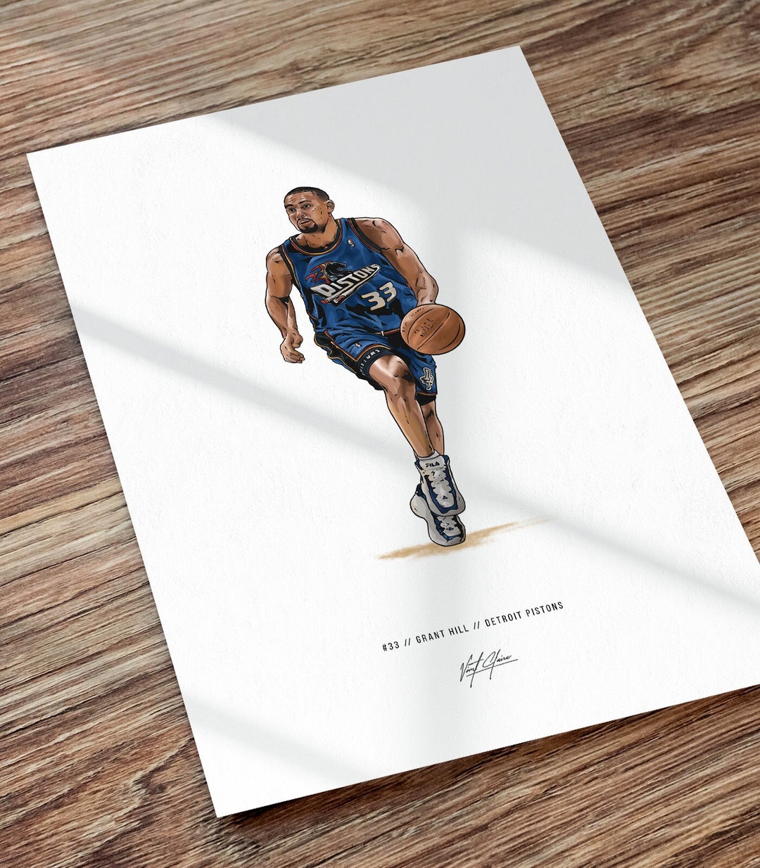 Grant Hill Detroit Pistons Basketball Art Drawing Print Poster, Grant