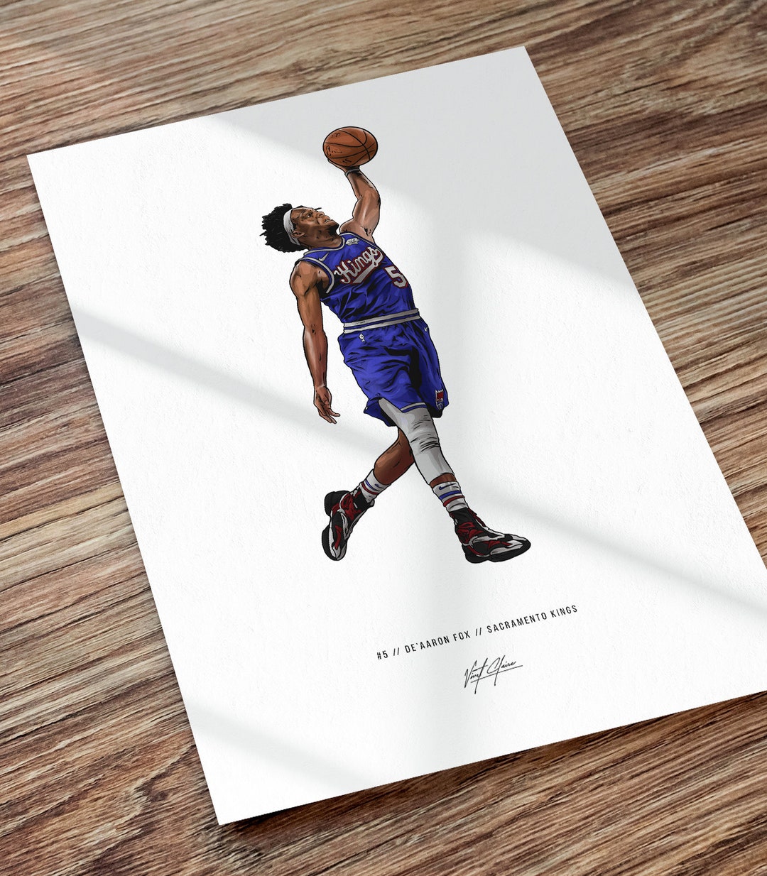 De'aaron Fox Sacramento Kings Basketball Illustrated Art Poster Print