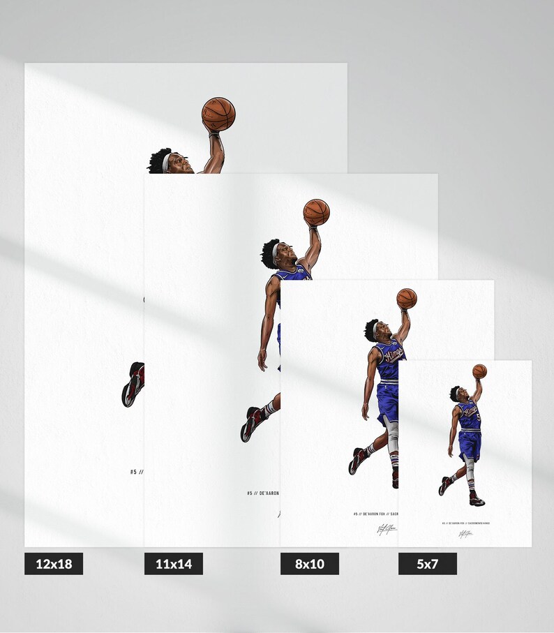 De'aaron Fox Sacramento Kings Basketball Illustrated Art Poster Print