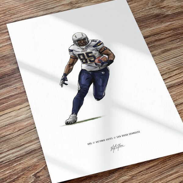 Antonio Gates San Diego Chargers Football Illustrated Art Poster Print, Antonio Gates poster, Gifts for San Diego Chargers fans