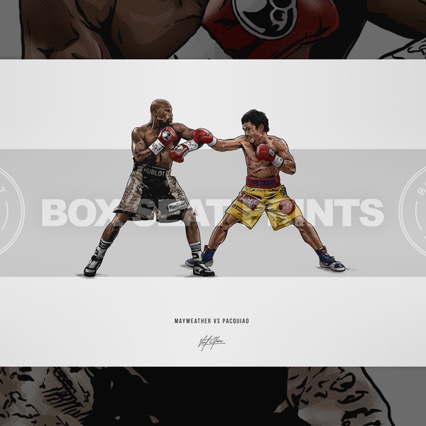 Floyd Mayweather Jr Manny Pacquiao Boxing Art Illustrated Print Poster, Mayweather vs Pacquiao Poster, Gift for Mayweather Pacman Fans