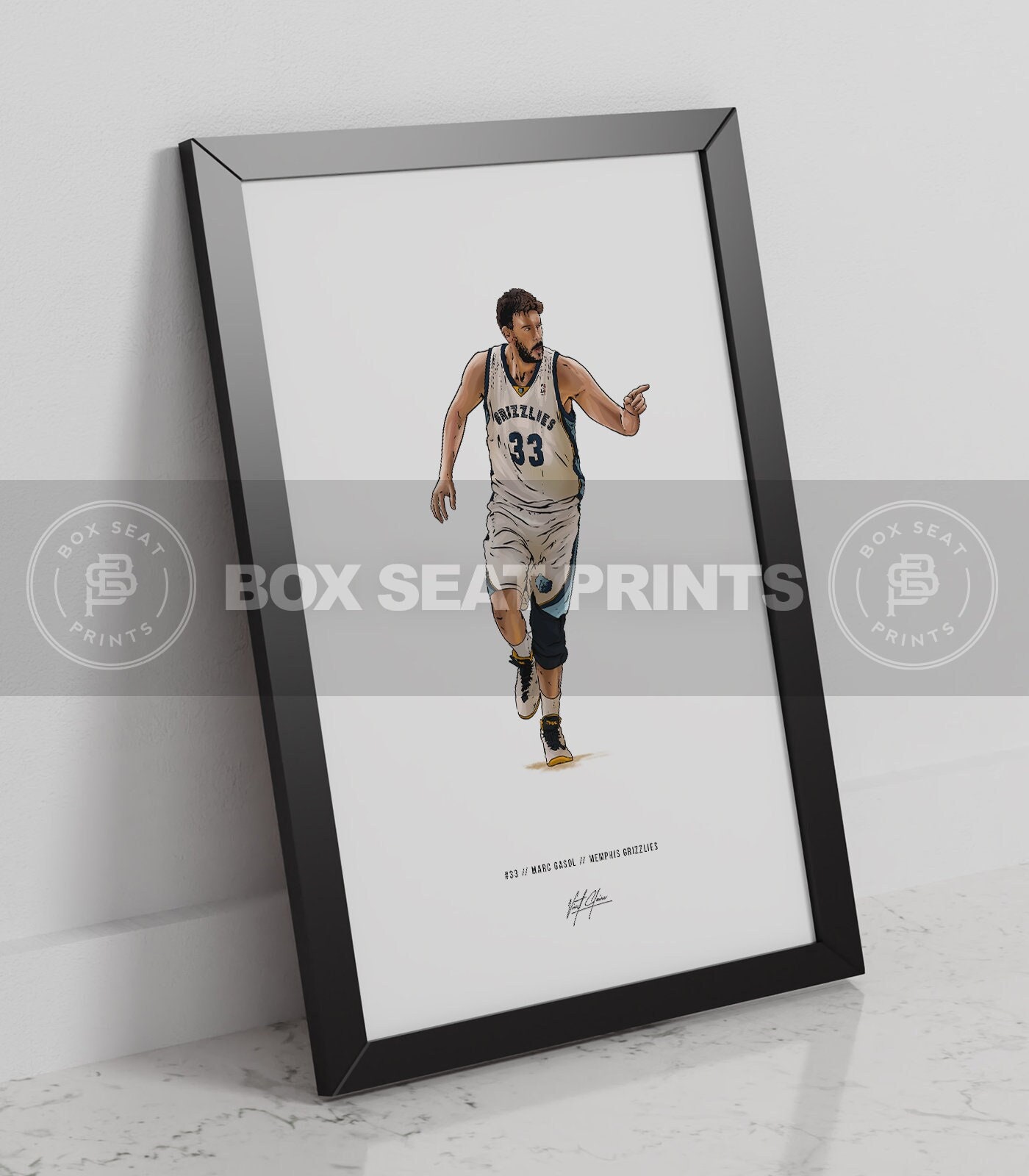 Marc Gasol Memphis Grizzlies Basketball Art Illustrated Print Poster