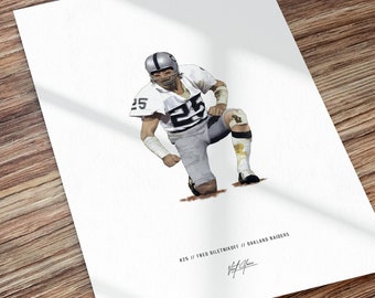 Fred Biletnikoff Oakland Raiders Football Illustrated Art Poster Print, Fred Biletnikoff Poster, Gift for Raiders Fans