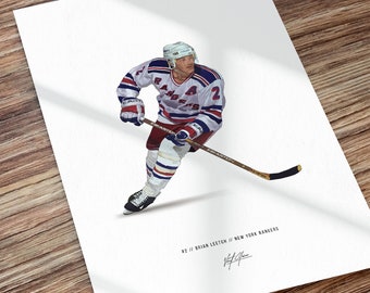 Brian Leetch New York Rangers Hockey Art Illustrated Print Poster