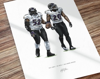 Ray Lewis Ed Reed Baltimore Ravens Art Illustrated Poster, Ray Lewis Ed Reed Poster, Baltimore Ravens Super Bowl Champions