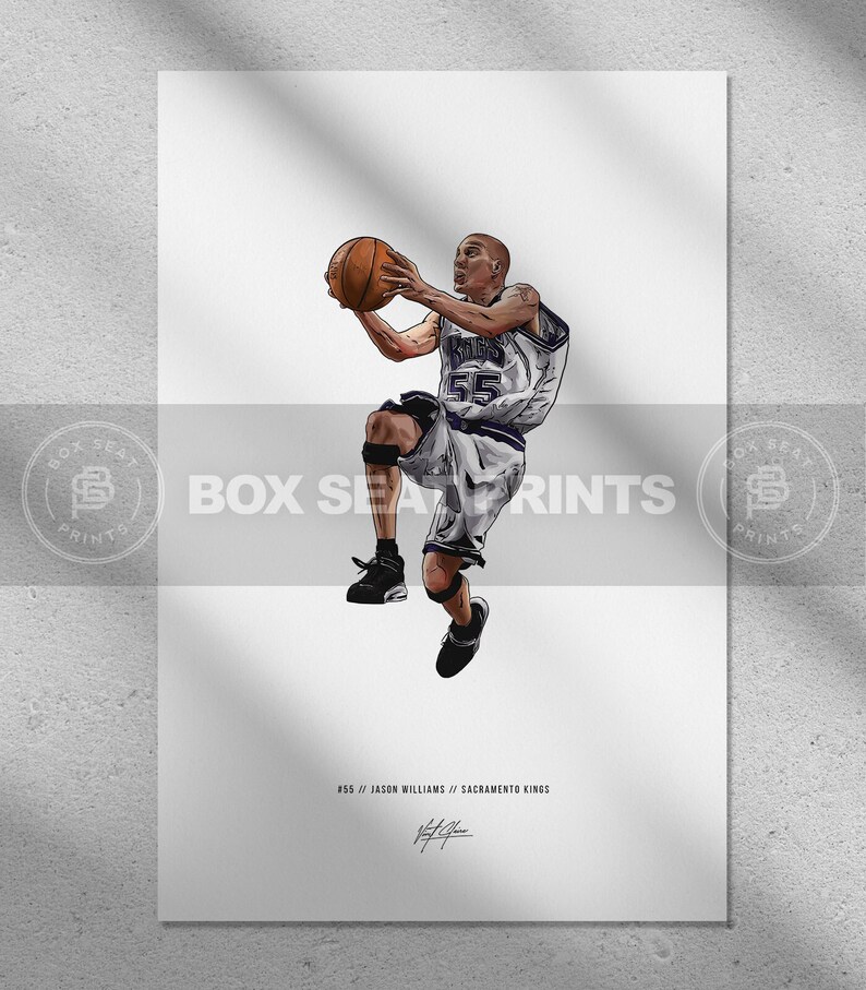 Jason Williams Sacramento Kings Basketball Illustrated Art Poster Print