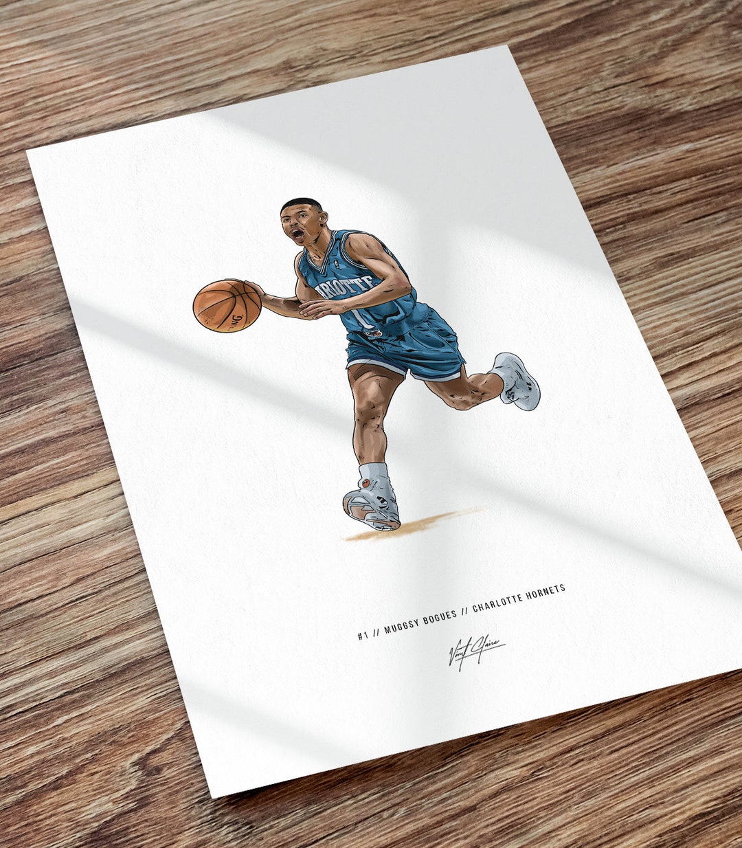 Muggsy Bogues Charlotte Basketball Art Drawing Print Poster