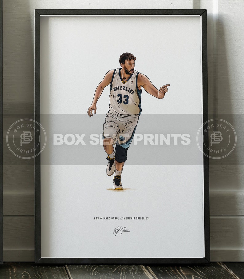 Marc Gasol Memphis Grizzlies Basketball Art Illustrated Print Poster