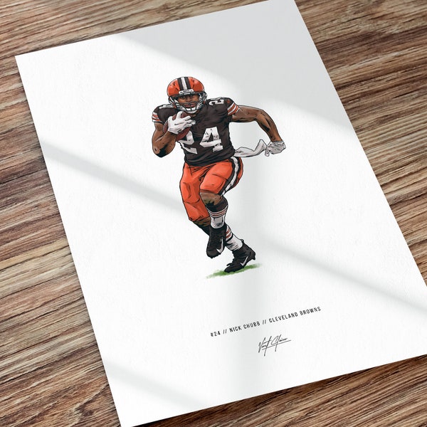 Nick Chubb Cleveland Browns Football Illustrated Art Poster Print, Nick Chubb Poster, Gift for Browns Fans