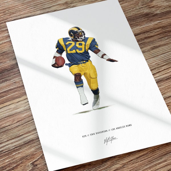 Eric Dickerson Los Angeles Rams Football Illustrated Art Poster Print, Eric Dickerson poster, Gifts for LA Rams fans