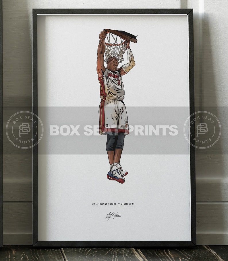 Dwyane Wade Miami Heat Basketball Art Illustrated Print Poster, Dwyane