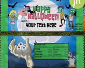 Happy Halloween Zombie Chocolate Bar Wrapper Label Printable Editable Instant Download