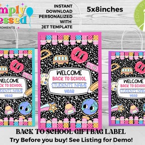 Composition Notebook Back to school Gift Bag Label 5x8inches Printable Editable Instant Download