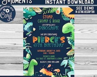 Stomp Chomp Roar Party Like a Dinosaur Birthday Invitation Personalized Printable Invitation