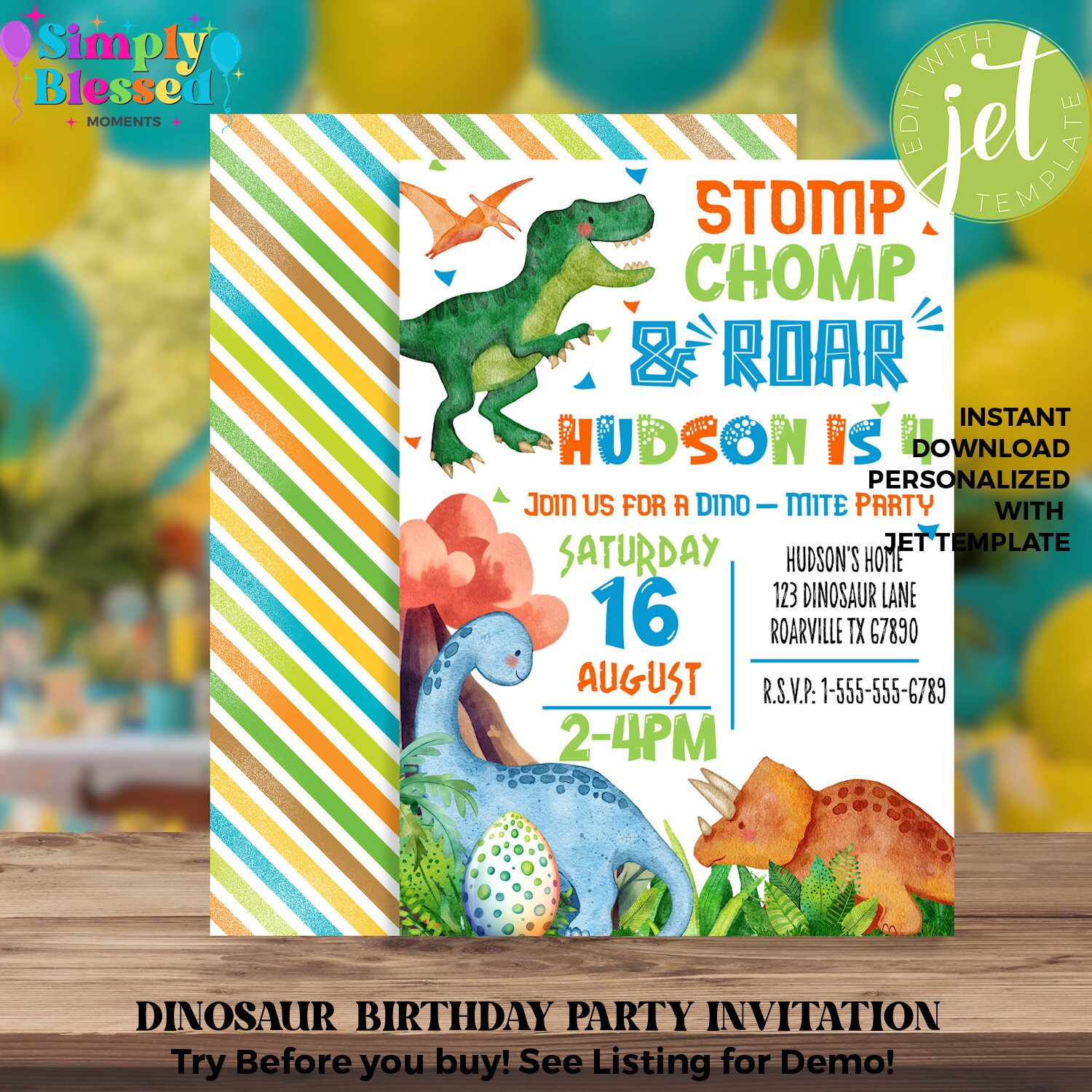 Dinosaur Birthday Party Invitation Dinosaur Printable Editable Instant ...