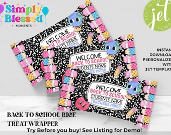 Composition Notebook Back to school Rice Treat Wrapper Printable Editable Instant Downald