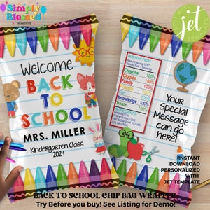 Emballage de sac à puce Welcome Back to School Imprimable Modifiable à téléchargement immédiat, tous niveaux