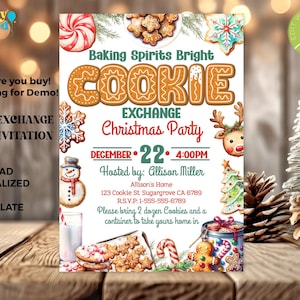 Baking Spirits Bright Cookie Exchange Christmas Holiday Invitation Printable Editable Instant Download