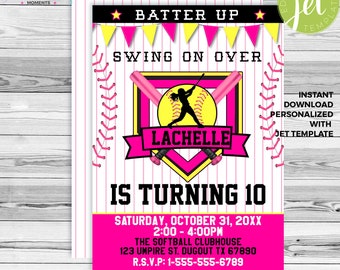 Softball Birthday Party Invitation Soft Ball Birthday Printable Editable Invitation Instant Downlaod