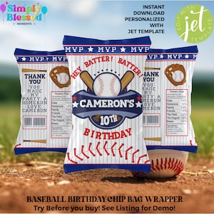 Baseball-Geburtstags-Party-Chip-Beutel-Verpackungen Printable Bearbeitbare Sofortiger Download