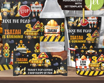 Construction Truck Birthday Party Bundle: Editable Labels (Digital Download)