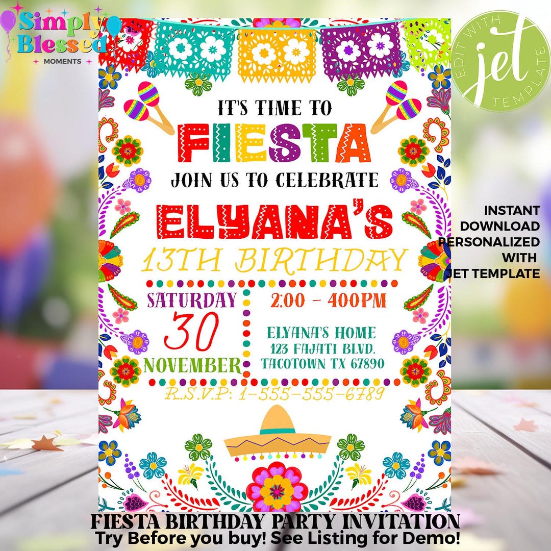 Fiesta Birthday Party Invitation Cinco De Mayo Mexican Invite