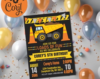 Dumptruck Birthday Party Invitation