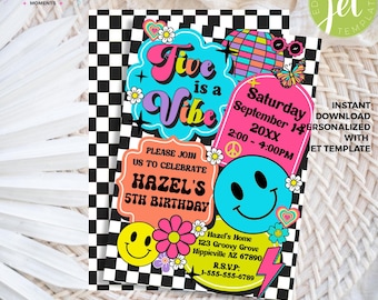 FIVE is a VIBE Birthday Party Invitation 5th Birthday Party Printable Editable Instant Download