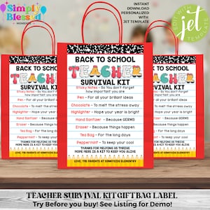 Teacher Survival Kit Gift Bag Label: Printable Back To School (Digital Download)